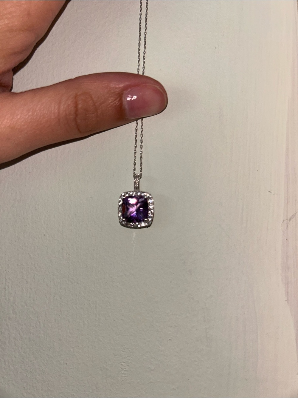 White Gold Amethyst Halo Pendant Necklace